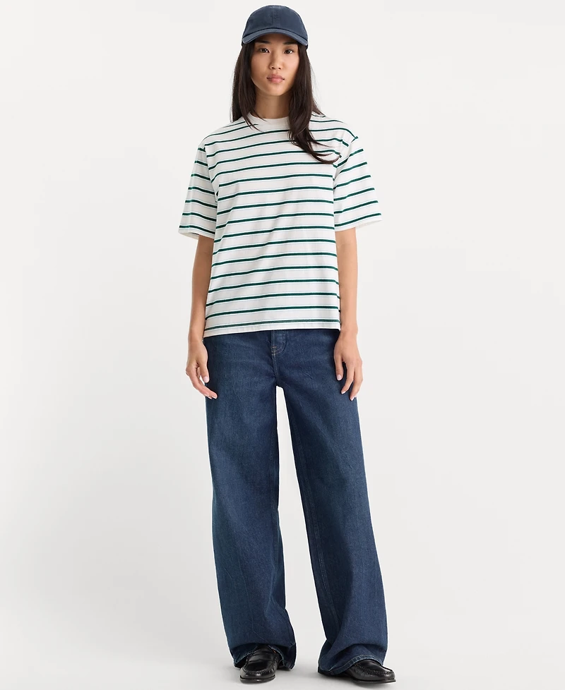 Good American Women's Oversized Crewneck Stripe T-Shirt
