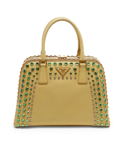 Pre-Owned Prada Women's Pyramid Stud and Crystal Embellished Saffiano Leather Satchel