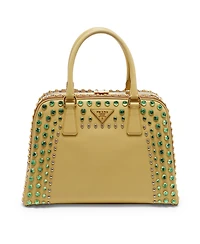 Pre-Owned Prada Women's Pyramid Stud and Crystal Embellished Saffiano Leather Satchel