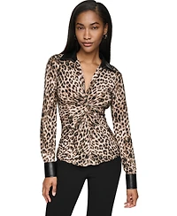 Dkny Women's Leopard-Print Faux-Leather Blouse
