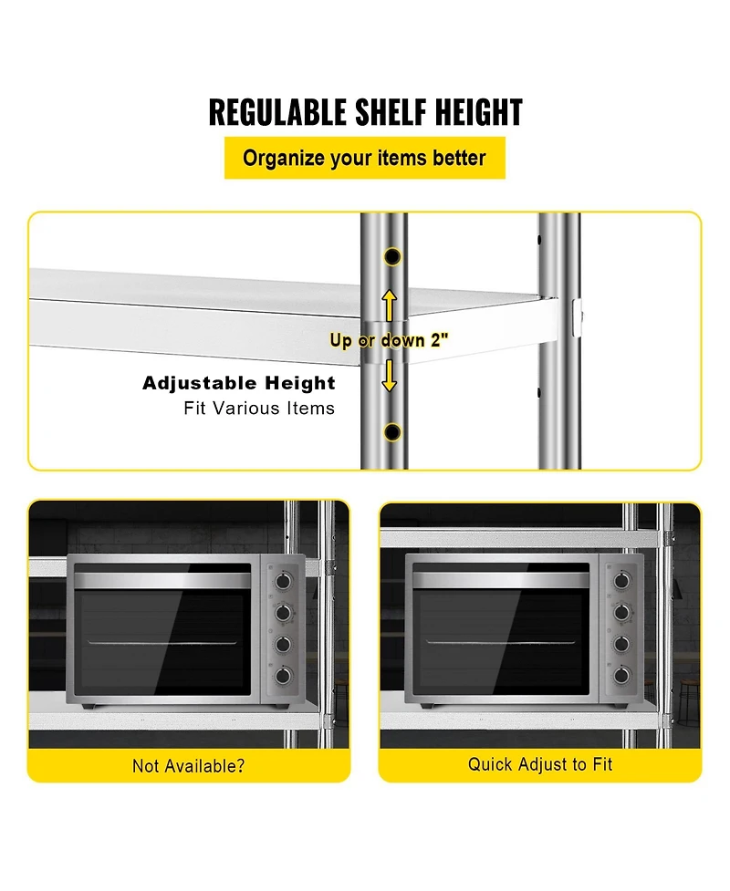 Sugift 5-Tier Stainless Steel Shelving Unit 47.5 x 18 x 72 Inch with 330 Pound Capacity Per Shelf