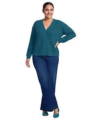 Lands' End Plus Long Sleeve Waffle V-neck Cardigan
