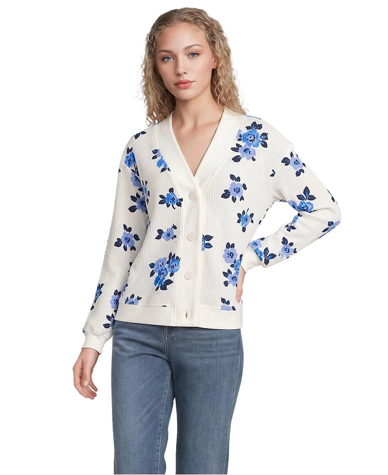 Lands' End Women's Long Sleeve Waffle V-neck Cardigan