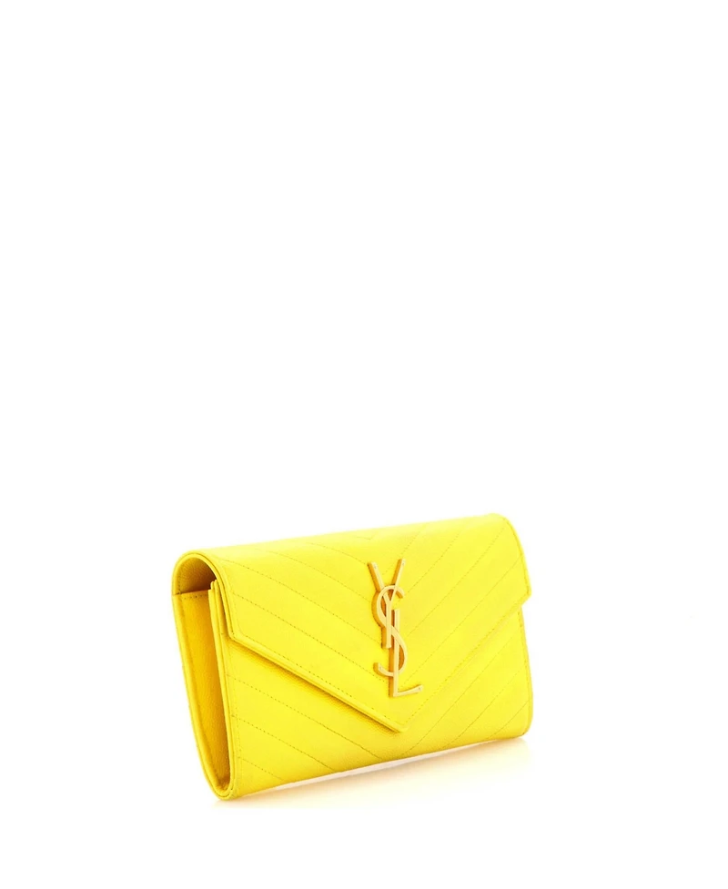 Pre-Owned Saint Laurent Large Classic Monogram Flap Wallet Matelasse Chevron Leather