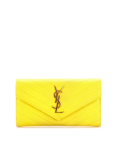 Pre-Owned Saint Laurent Large Classic Monogram Flap Wallet Matelasse Chevron Leather
