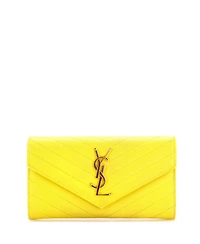 Pre-Owned Saint Laurent Large Classic Monogram Flap Wallet Matelasse Chevron Leather