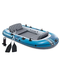 Intex 66324EP Excursion 4 Inflatable Boat Set with 54" Oars, Pump, and Rod Holders