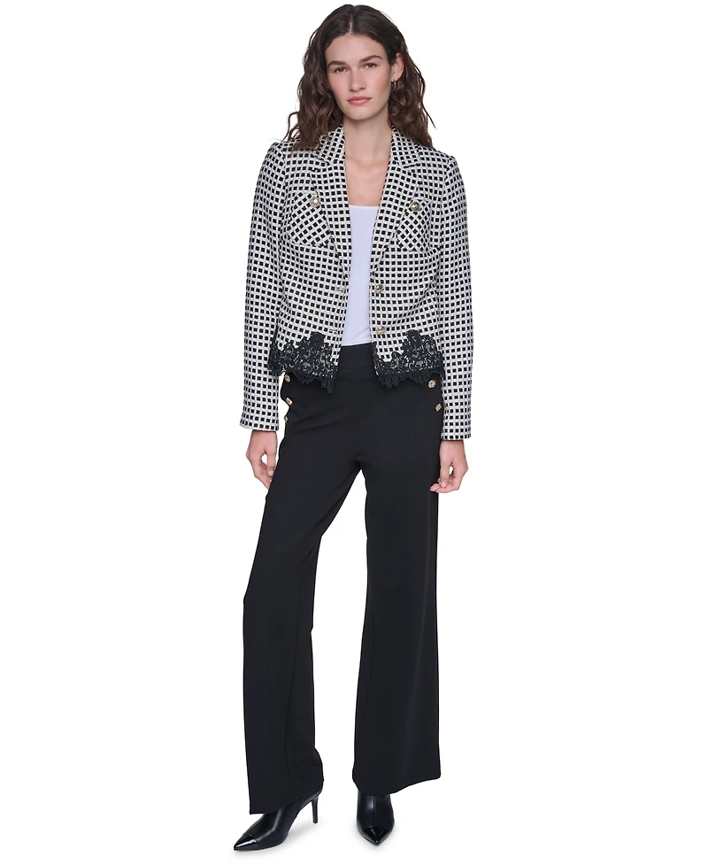 Karl Lagerfeld Paris Women's Plaid Lace-Trim Blazer