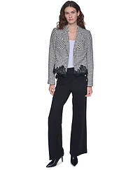Karl Lagerfeld Paris Women's Plaid Lace-Trim Blazer