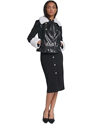 Karl Lagerfeld Paris Women's Faux Fur Collar Double-Breasted Jacket