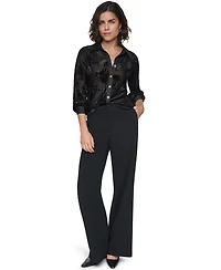 Karl Lagerfeld Paris Women's Long-Sleeve Collared Burnout-Floral Blouse