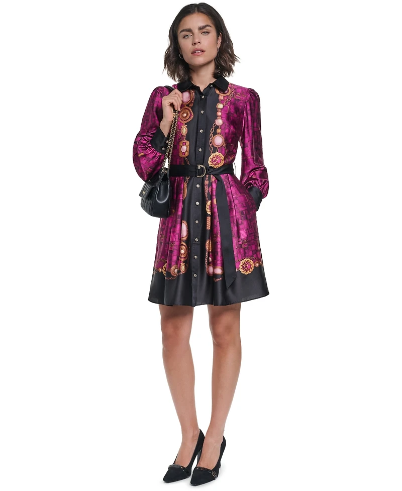 Karl Lagerfeld Paris Women's B.f. Collared Long-Sleeve Belted Shirt Dress