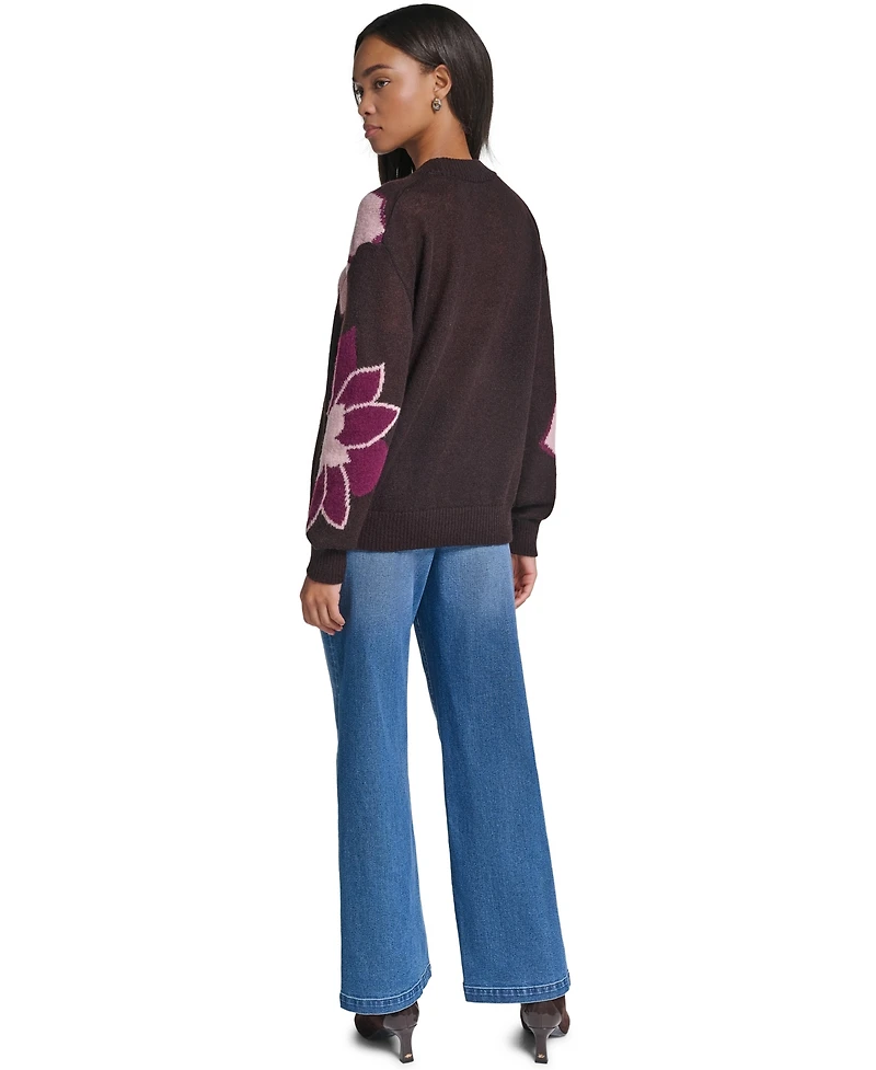 Karl Lagerfeld Paris Women's Big Flowers Floral-Print Sequin Embellished Sweater