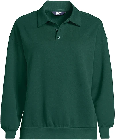 Lands' End Women's Long Sleeve Serious Sweats Polo Collar Sweatshirt