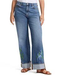Lands' End Women's Recover High-Rise Wide-Leg Embroidered Jeans