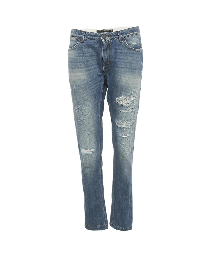 Pre-Owned Dolce & Gabbana Women's Denim Distressed Boyfriend Logo Plaque Jeans