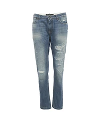 Pre-Owned Dolce & Gabbana Women's Denim Distressed Boyfriend Logo Plaque Jeans