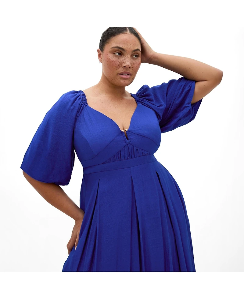 City Chic Plus Sheree Puff-Sleeve A-Line Midi Dress