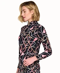 G Lifestyle Clothing Women's Golf Mock-Neck Quarter-Zip Long-Sleeve Mesh Top