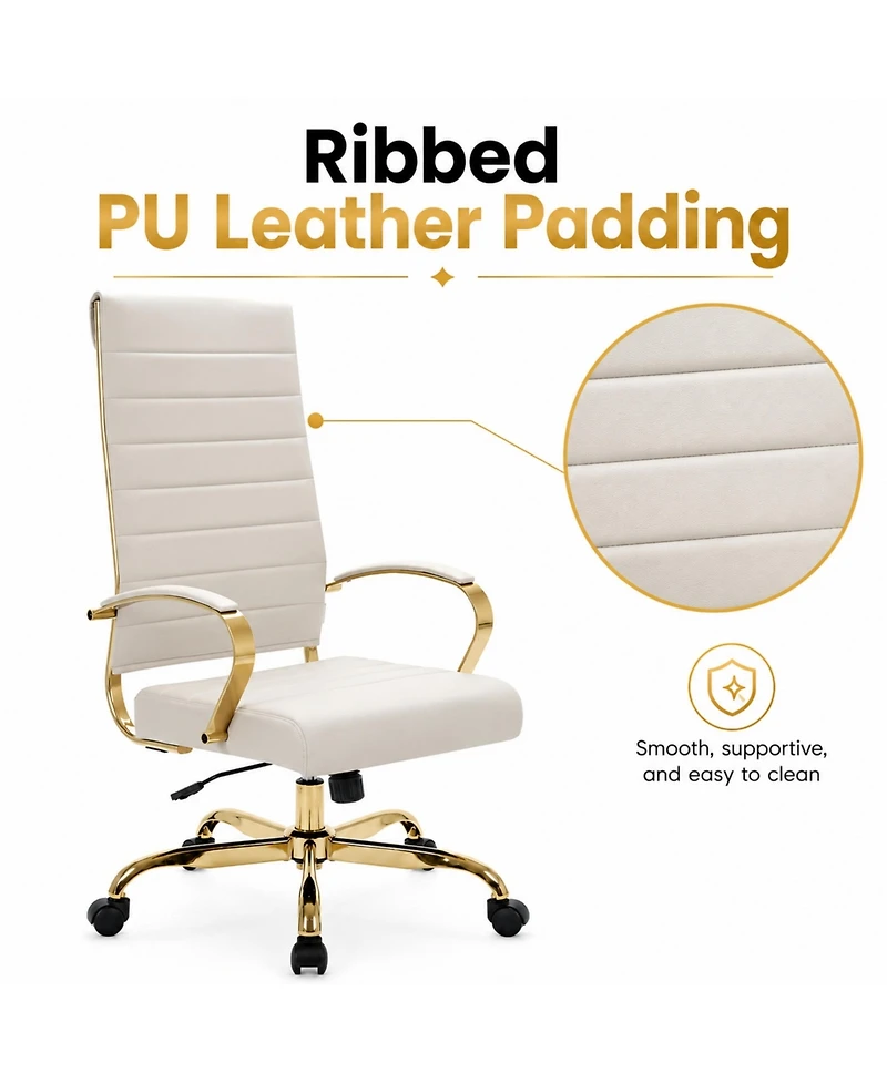 LeisureMod Benmar High-Back Leather Conference Desk Office Chair with Frame, Adjustable, Swivel and Tilt
