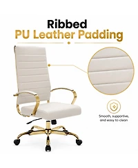 LeisureMod Benmar High-Back Leather Conference Desk Office Chair with Frame, Adjustable, Swivel and Tilt