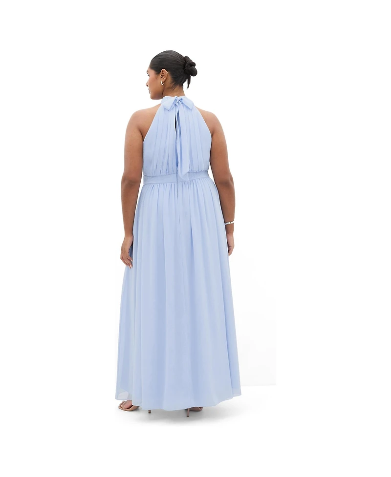 City Chic Plus Lucy Halter Pleat-Front Maxi Dress