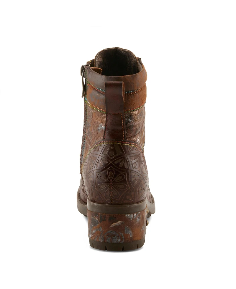 L`Artiste Women's Whitefish Lace-up Boots with Embossed Leather and Comfortable Heel