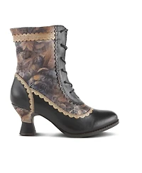 L'Artiste Women's Spring Step Bewitch-Floral Lace-Up Bootie with Painted Vamp