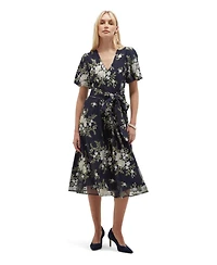 Hobbs London Women's Ira Embroidered V-Neck Midi Dress
