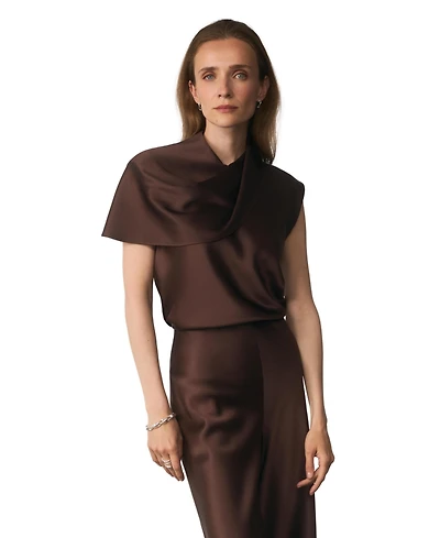 The Fold Women's Ocana Asymmetric Sleeve Satin Blouse
