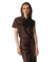 The Fold Women's Ocana Asymmetric Sleeve Satin Blouse