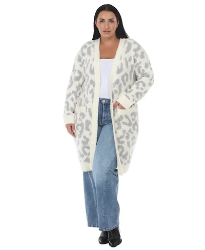 White Mark Plus Leopard-Print Sherpa Open-Front Cardigan