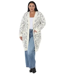 White Mark Plus Leopard-Print Sherpa Open-Front Cardigan