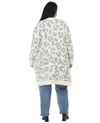 White Mark Plus Leopard-Print Sherpa Open-Front Cardigan