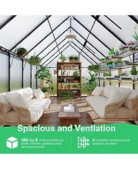 8x14 Ft Walk-In Greenhouse, Aluminum Frame with Polycarbonate Panels for Patio Backyard All-Season Plant Growing, Green/Black