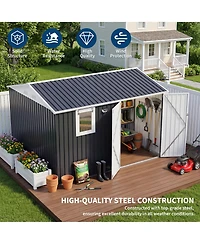10 x Ft Outdoor Storage Shed with Window, Pegboard and Solar Light, Metal Tool for Garden, Backyard, Patio