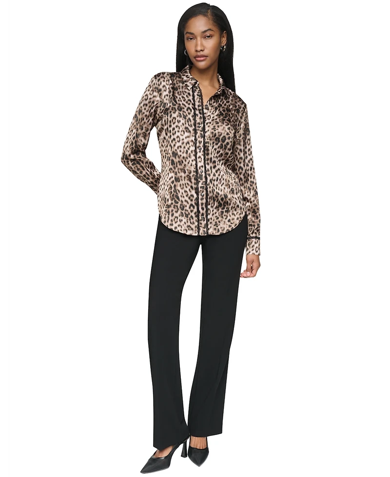 Dkny Women's Leopard-Print Long-Sleeve Blouse