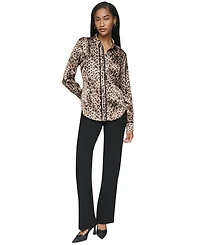 Dkny Women's Leopard-Print Long-Sleeve Blouse
