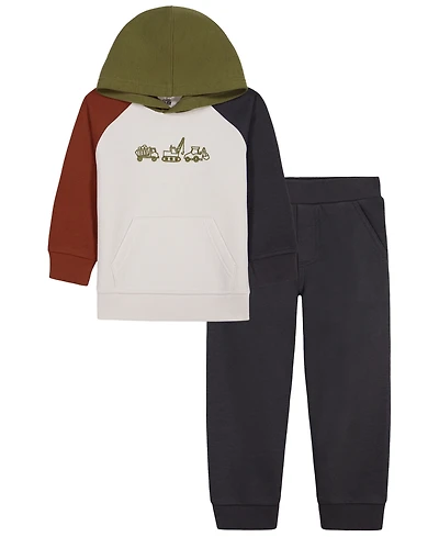 Kids Headquarters Toddler Boys' 2T-5T Colorblock Side-Striped Kangaroo-Pocket Hoodie and Jogger Pants, 2-Piece Set