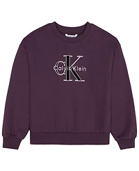 Calvin Klein Girls' 7-16 Monologo Drop-Shoulder Fleece Crewneck Sweatshirt