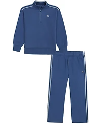 Calvin Klein Boys' 2T-20 Mock Neck Quarter-Zip Long-Sleeve Pullover and Pull-On Pants, 2-Piece Set