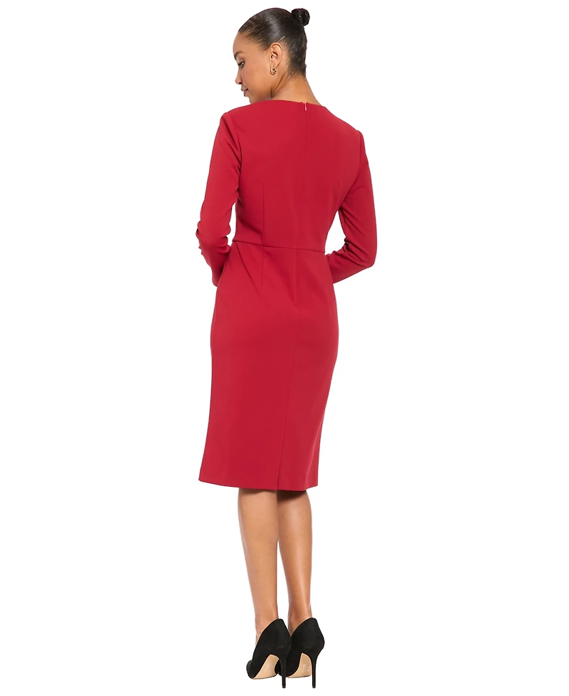 London Times Women's Cowl Neck Midi Sheath Dress