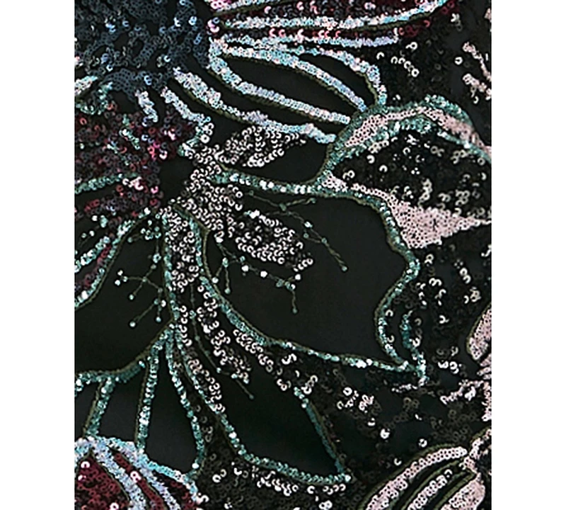 Seni & Cade Juniors' V-Neck Sequin Floral Long Dress