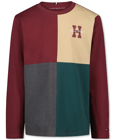 Tommy Hilfiger Boys' 8-20 Quad Pieced Long-Sleeve Graphic Colorblock T-Shirt