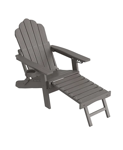 Sonkuki Folding Adirondack Chair with Retractable Ottoman, Weather Resistant Fire Pit Patio Cup Holder Lawn Outdoor Lounge