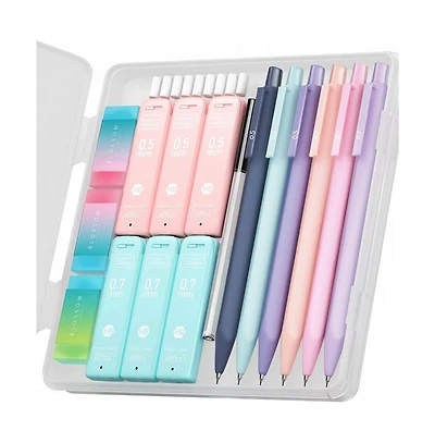 Four Candies Cute Mechanical Pencil Set 6Pieces, 0.5 and 0.7mm with 360 Hb Leads and Erasers, Aesthetic School Supplies