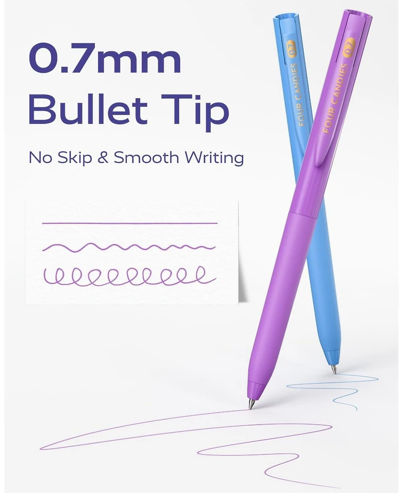 Four Candies 24C 0.7mm Gel Pens, Quick Dry Fine Point, Comfort Grip for Office School Home