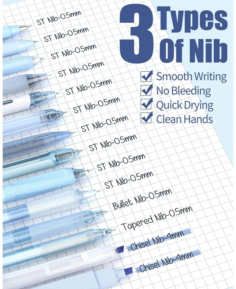 Four Candies Writing Ink Pens with 2Pack Highlighter, Retractable 0.5mm Smooth Fine Point Pens
