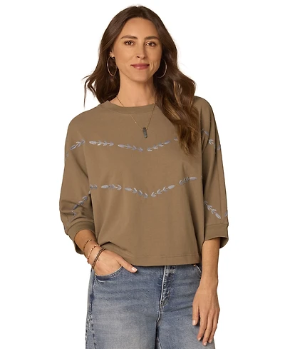 Democracy Women's Embroidered V-Neck Knit Top