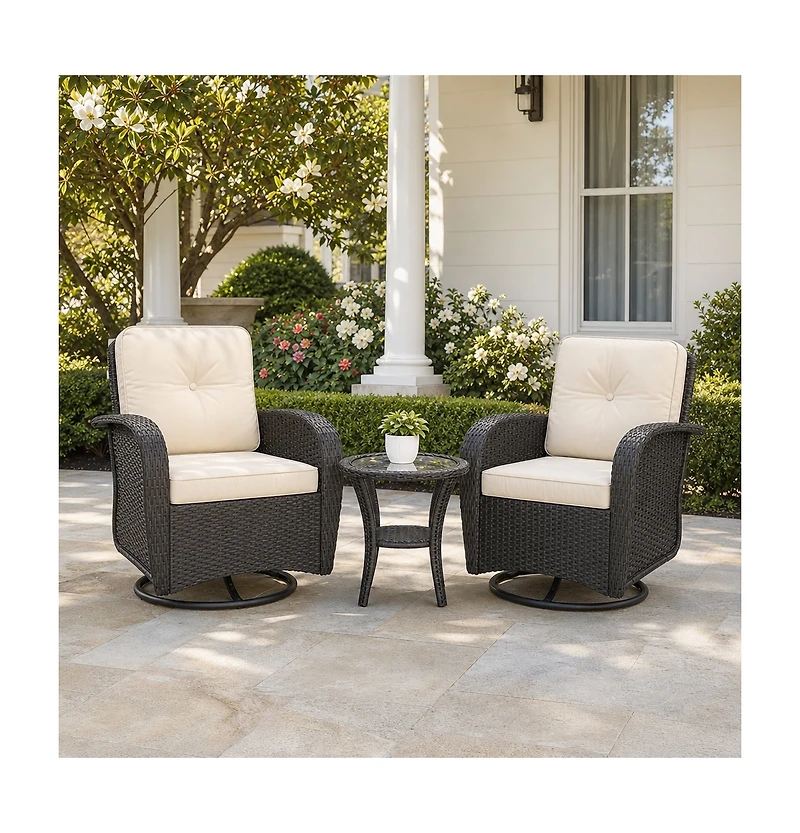 Aoxun Outdoor Bistro Set with Swivel Rocking Chairs